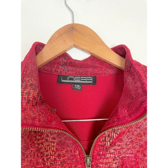 Linear Jacket Women's PM Red Zip Lightweight Blazer Animal Print Metallic - Picture 2 of 7